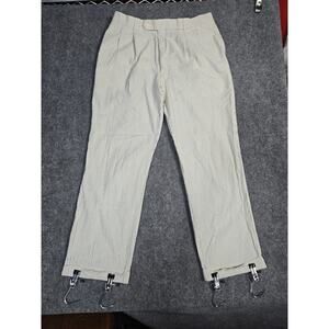 Haspel Men's 36W 32L Seersucker Pleated Dress Pants Off-White Blue Striped